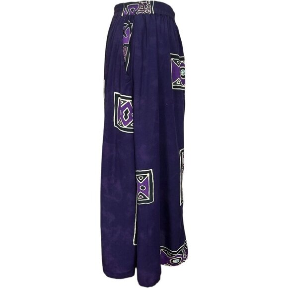Bali Batiks OS Purple Hand Dyed Batik Calf Midi Skirt Flowy Vacation Resort - Picture 3 of 7